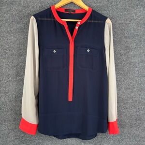 Sanctuary Womens Sheer Colorblock Top Size Medium Long Sleeve Office Career